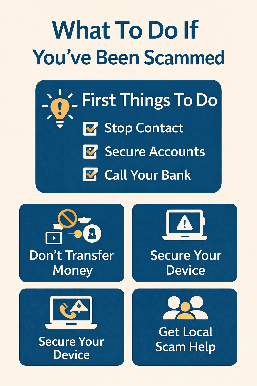 Checklist style scam help guidance for seniors and families including account security and device protection steps